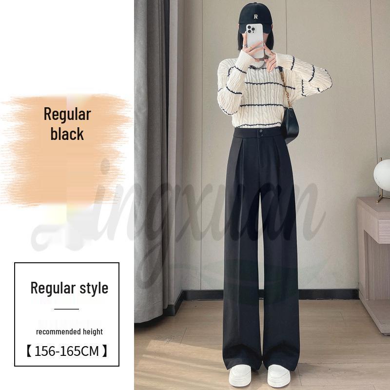 2026 Women's High Waist Velvet Wool Wide-Leg Pants - Floor Length, Slim Fit, Casual Spring Style