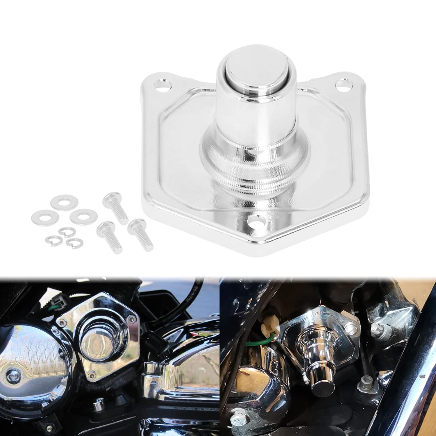 Motorcycle Solenoid Cover Push Starter Button Starter Button Cover Fit for Harley Dyna Street Bob Fat Bob Touring Electra Glide 1991-2017 (Chrome Chrome Housing