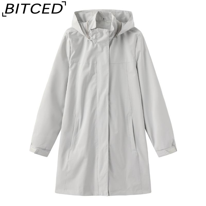 

BITCED Spring/Autumn Detachable-Peak Cap Water-Resistant Trench Coat for Women Solid Colour Long-Sleeved Lightweight Jacket XXXL слоновая кость