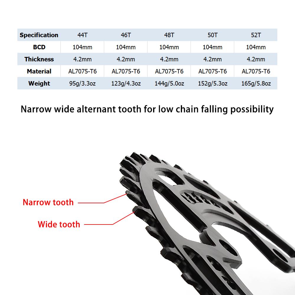 Bike Chainring 104BCD Mountain Bike Single Chain Ring Disc Narrow Wide Chainring 44T / 46T / 48T /