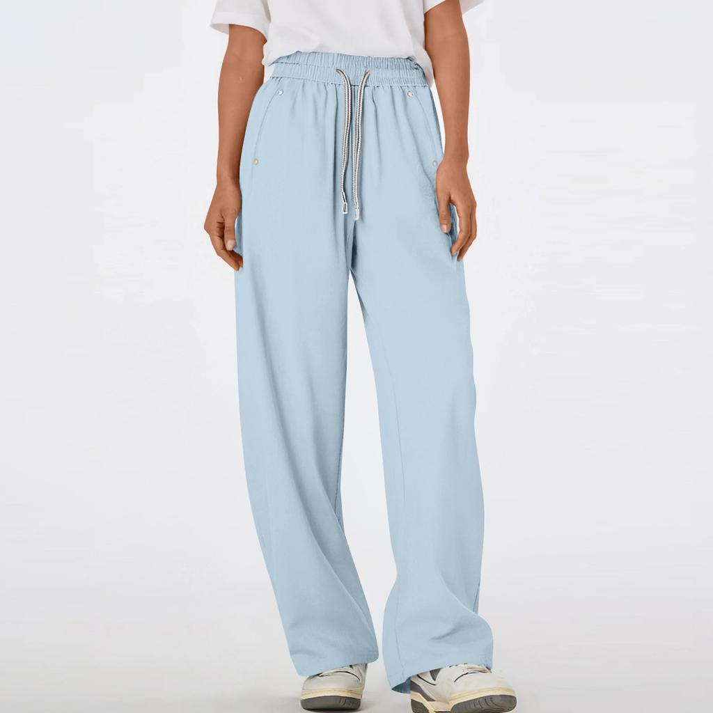 Women's Multi Pocket Drawstring Straight Tube Slimming, Wide Leg Mopping, Solid Color Pants