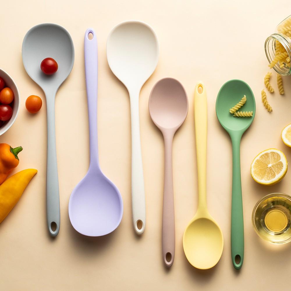 Silicone Soup Ladle - Non-Stick Cooking & Serving Spoon with Long Handle White Small Ladle