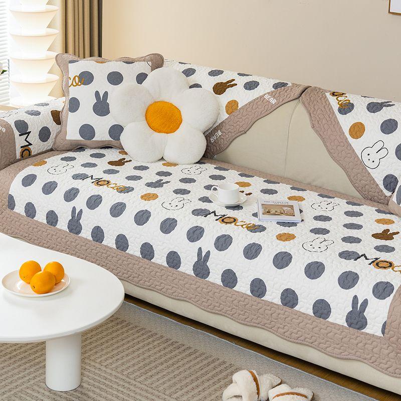 

Washed Cotton Sofa Cushion All Year Round Neutral Non Slip Idyllic Small Floral Fabric Cushion Leather Sofa Cover Cover Cloth Mocha Paradise 45*45 pillow case (no core)