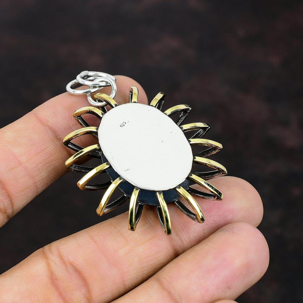 Ocean Jasper Pendant 925 Sterling Silver Pendant Handmade 18K Gold Plated Pendant Gemstone Jewelry Cage Pendant Gift For Her Elegant Jewelry