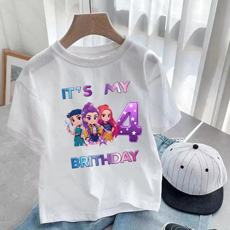 It's My 3 4 5 6 7 8 9 Years Birthday Girls Boys Cartoon Print T shirt K-Pop Demon Hunters Cute Kids Clothes Children T-Shirts