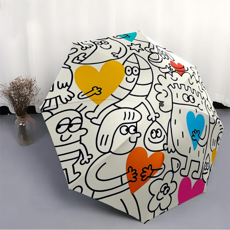 1pc Heart Characters Automatic Open/close Umbrella, 8-Rib sturdy structure, Auto Folding/Opening, Portable Travel Umbrella for Women,228