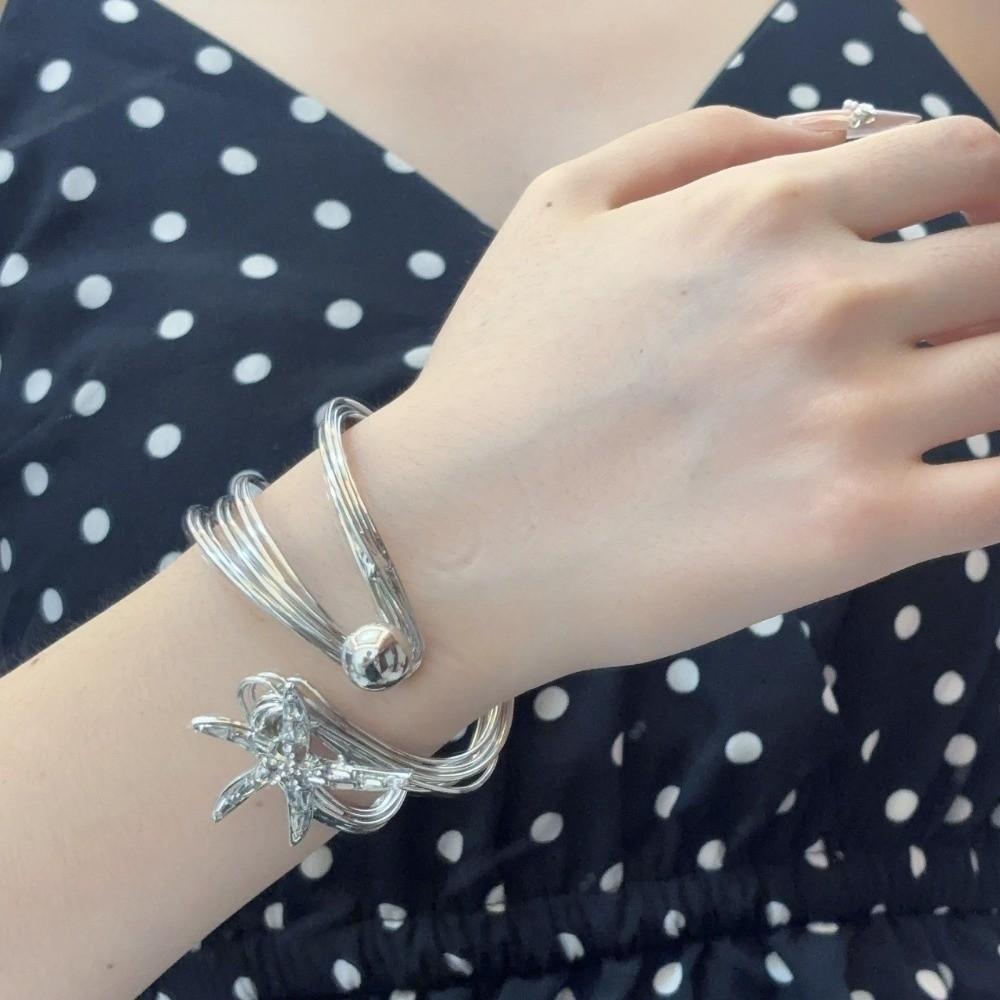 Rhinestone Starfish Cuff Bracelets Jewelry Crystal Starfish Bangles Star Armband Arm Chain  Beach