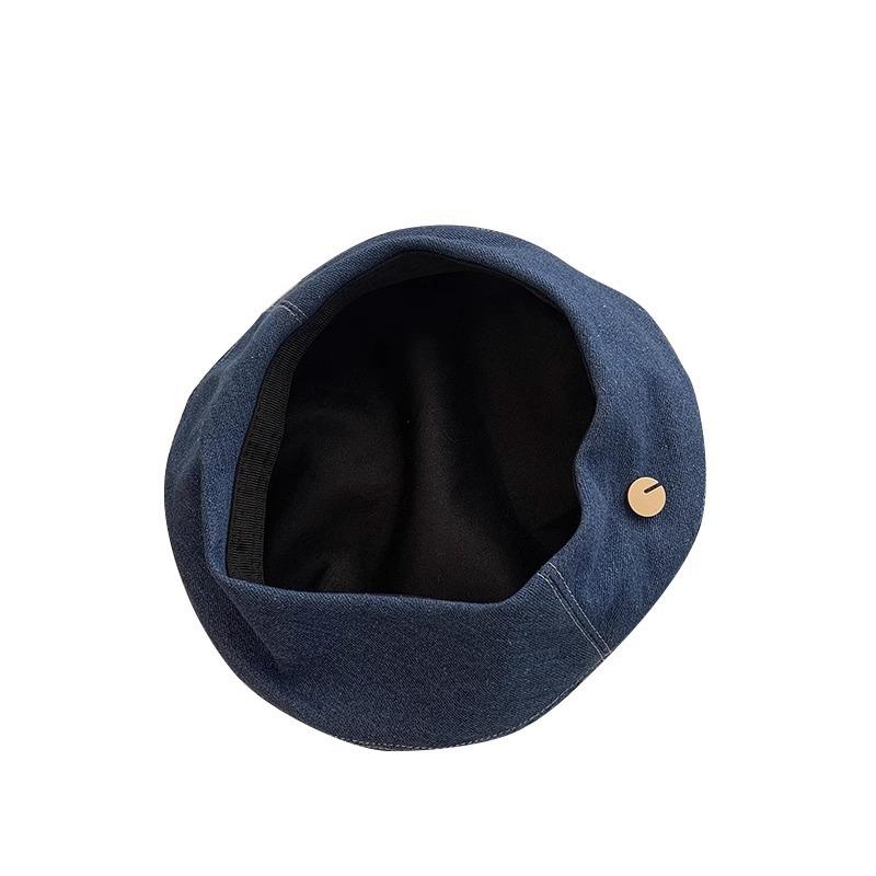 Denim Beret Women's Spring and Autumn Korean Style Versatile Face Show Little Belem Painter Hat Big Head Wrap Hat Trendy