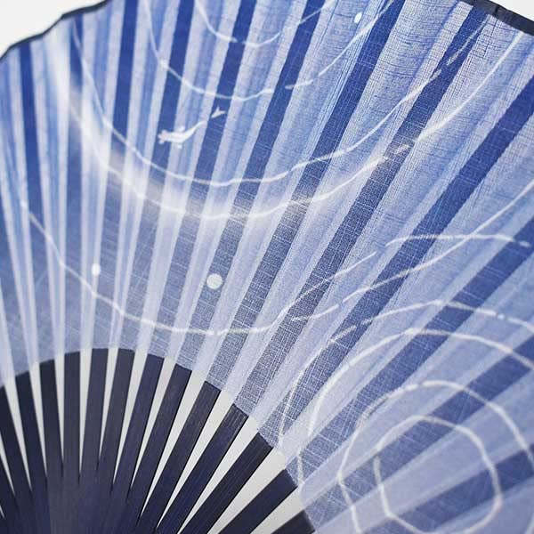 Kimono Fabric Fan and Fan Case Dyed Ripple 22cm [Stylish Iroha] Men's Fan, Set, Frame, Pattern, (Navy)