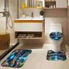 1/4PcsModern Bathroom Set Waterproof Shower Curtain with Anti Slip Mat Rug and Toilet Cover Machine Washable Polyester Bath Decor with Hooks