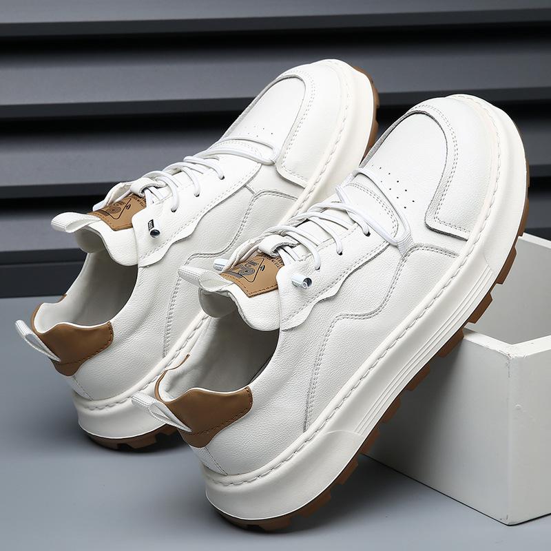 Fashion Fashion Casual Cow Leather Casual Sneakers for Men Spring Autumn New Designer Board Shoes Male Lace Solid Color Zapatos Hombre