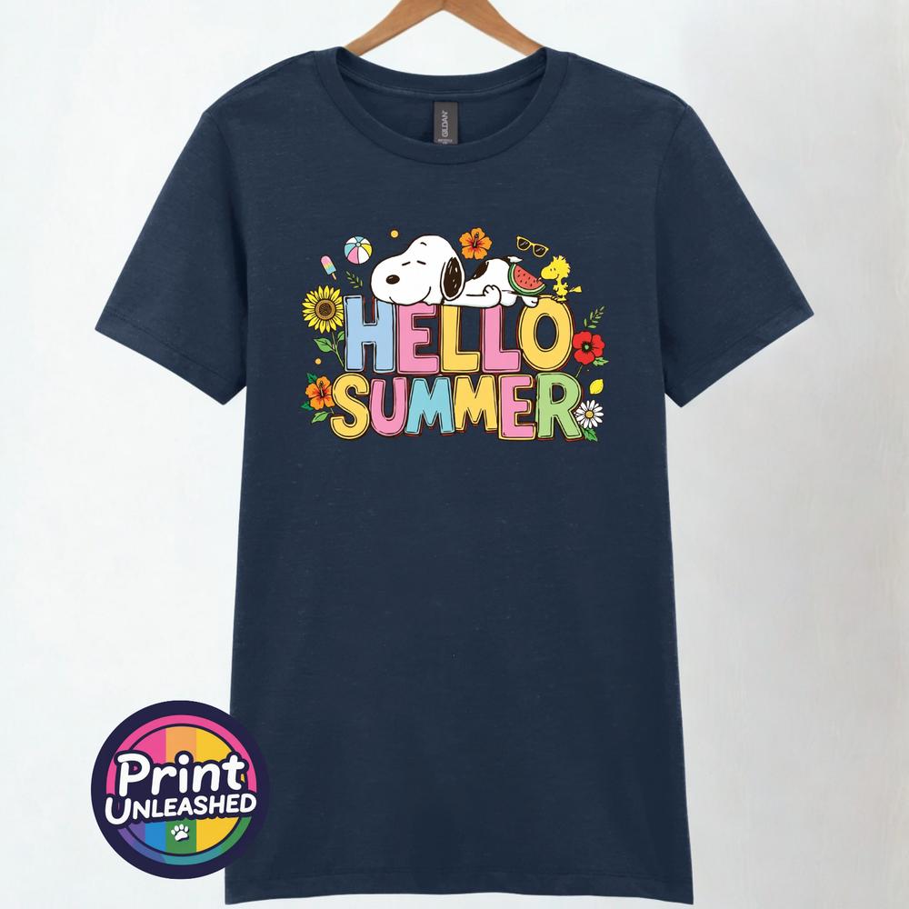 Hello Summer TShirt Ladies S2XL Cotton Summer Beagle Tee Dog Bird Top Gift