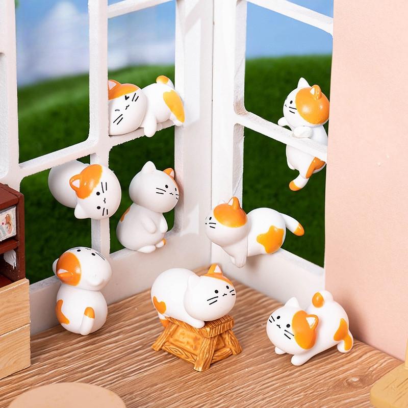 8Pcs Cartoon Cat Miniatures Resin Ornaments Fairy Garden Decoration Moss Terrarium Micro Landscape