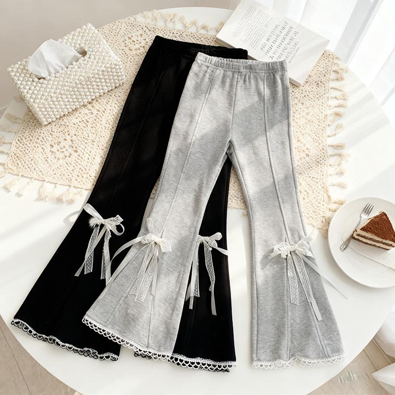 2025 Girls' Stylish Korean Micro-Flare Thick Long Pants for Autumn/Winter