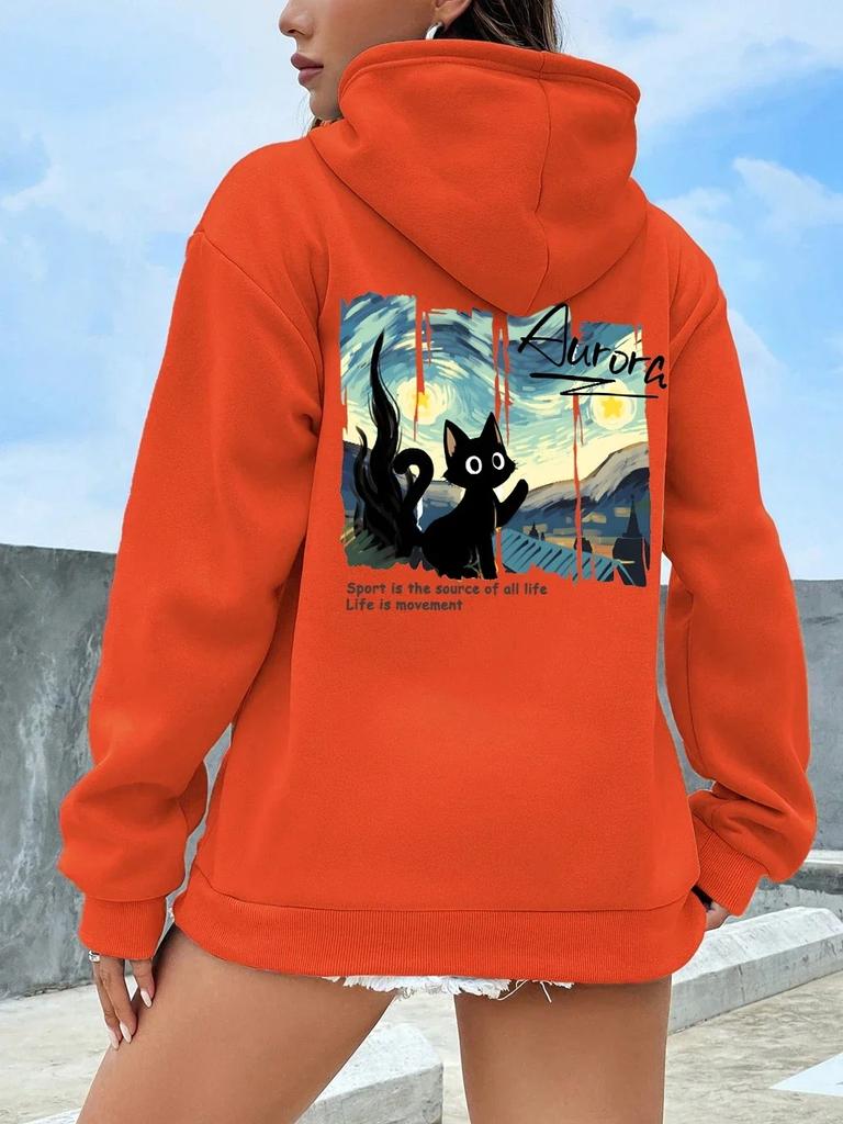 Autumn And Winter Sports Are The Source Of All Life. Pattern Women's Plus Size Loose And Soft Pullover Hoodie Casual Clothing