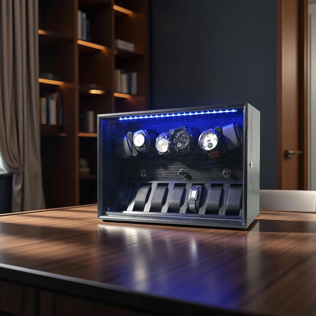 ORYX Automatic Watch Holds 6 or 7 Includes Adjustable LED and Premium Wood USB Powered Winder, Watches, Cushion, Light, Construction,