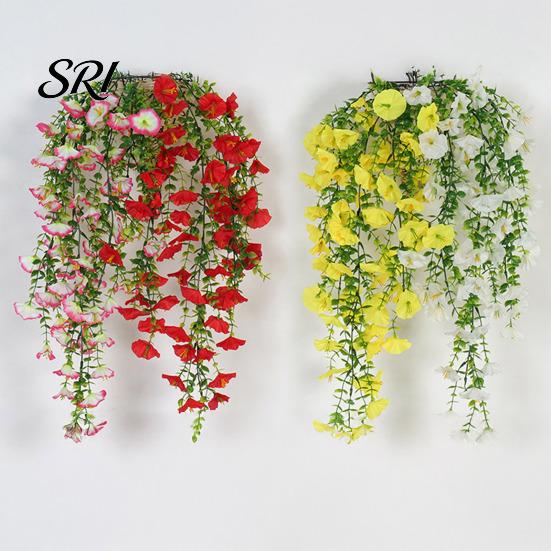 Water-free Flower Decor Artificial Flowers for Outdoor, Fake Hanging Morning Glory with Eucalyptus Leaves, UV No Maintenance Resistant Faux