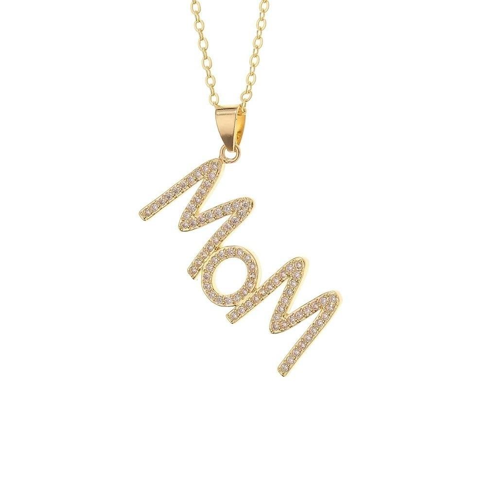 Aesthetic MOM Necklace Jewelry Gift for Mother's Day Trendy Zircon Letter Clavicle Chain Overlay