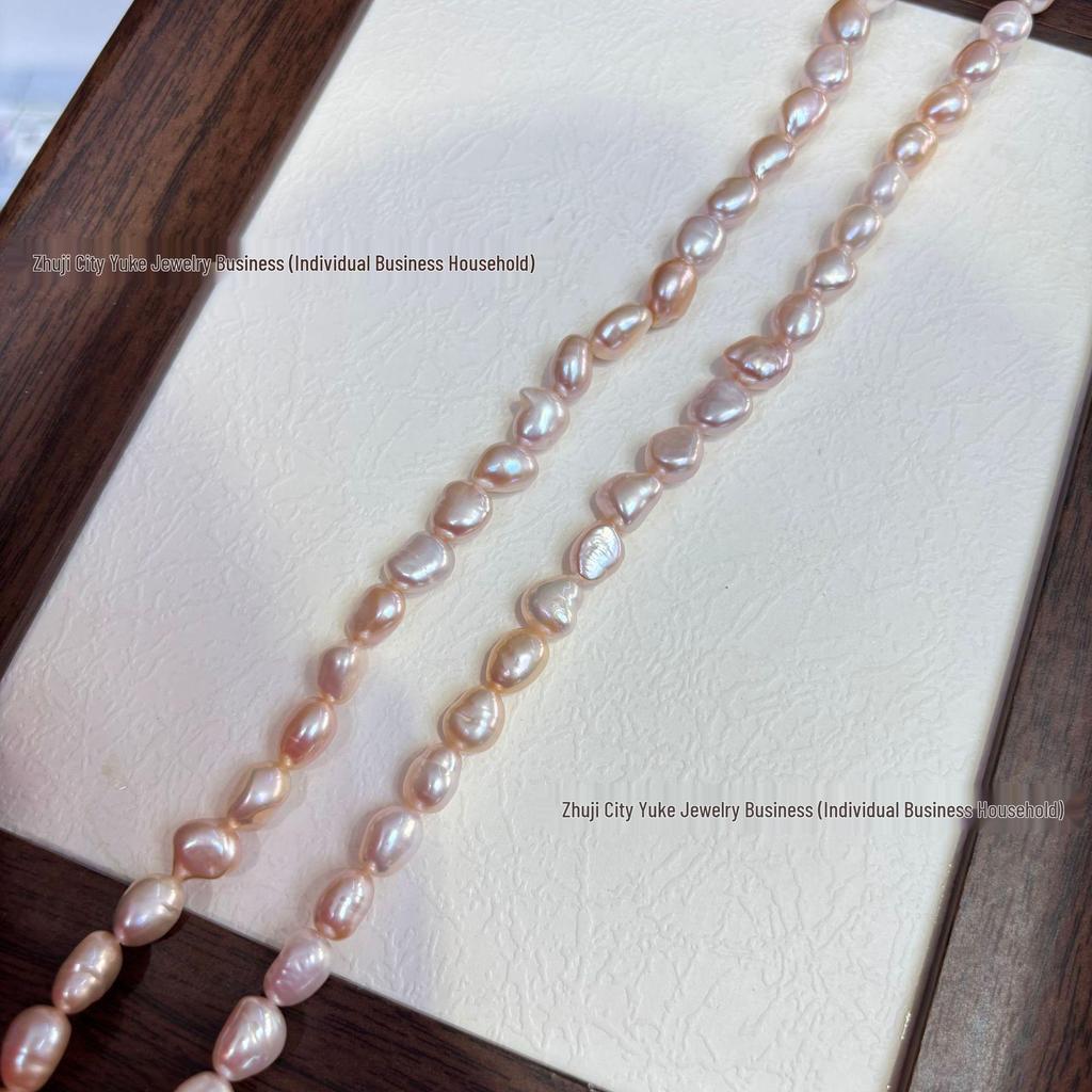 Pale Pink High Luster Freshwater Pearl Necklace, 8-9mm, Vertical Hole, Hand-Strung, Semi-Finished, Two-Sided Luster.