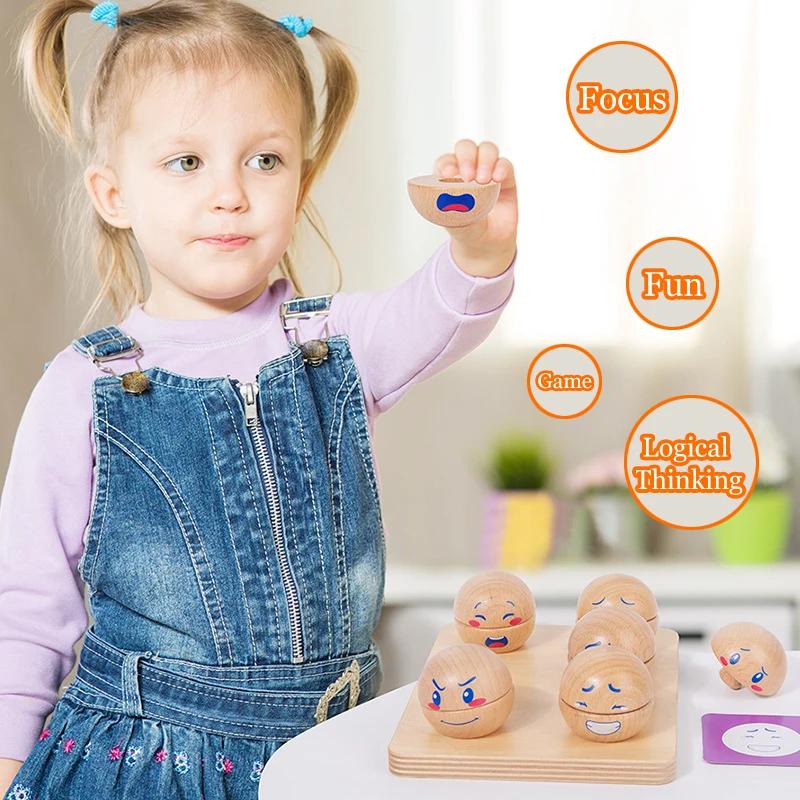 Wooden Emotion Matching Block Ball Toys Montessori Expression Sorting Toys for Toddlers Fine Motor Training Educational Puzzle
