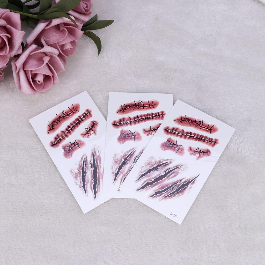 Buy 3pcs Scar Tattoos Makeup Wounds Scab Horror Temporary Stickers for ...