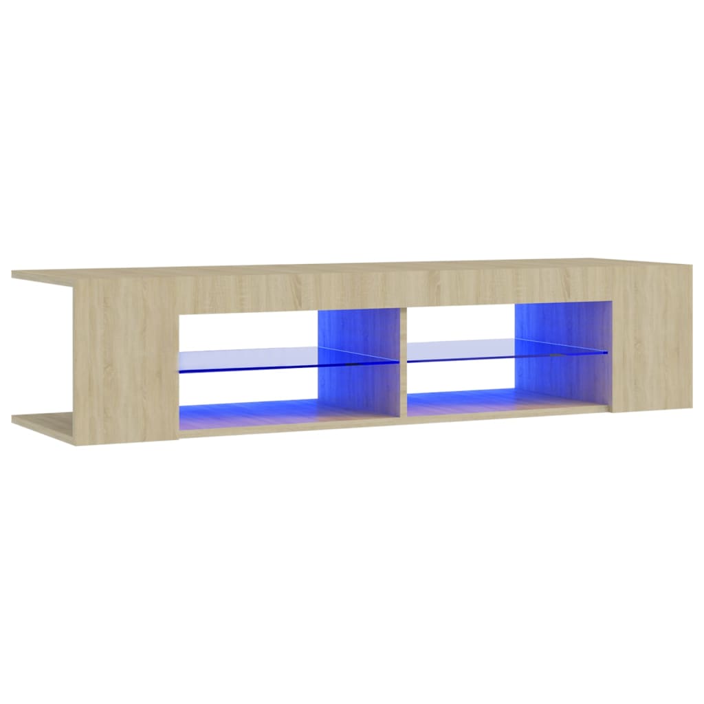 TV Stand with LED Lights Sonoma Oak Finish 135 X 39 X 30 Cm