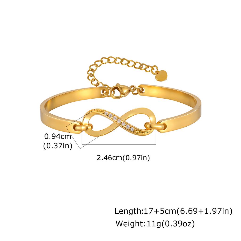 Luxury Zircon Endless Love Infinity Symbol Bracelet for Women, Stainless Steel Adjustable Bangle, Fashion Party Jewelry Gifts