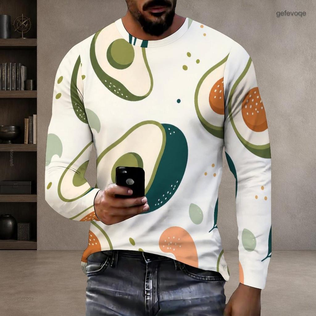 Men s Plus Size Round Neck Long Sleeve T Shirt Sunset Palm Wave Printed Casual Pullover