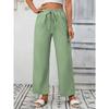 Summer New Women's Casual Drawstring Flowing Trousers Wide Leg Pants with Pockets