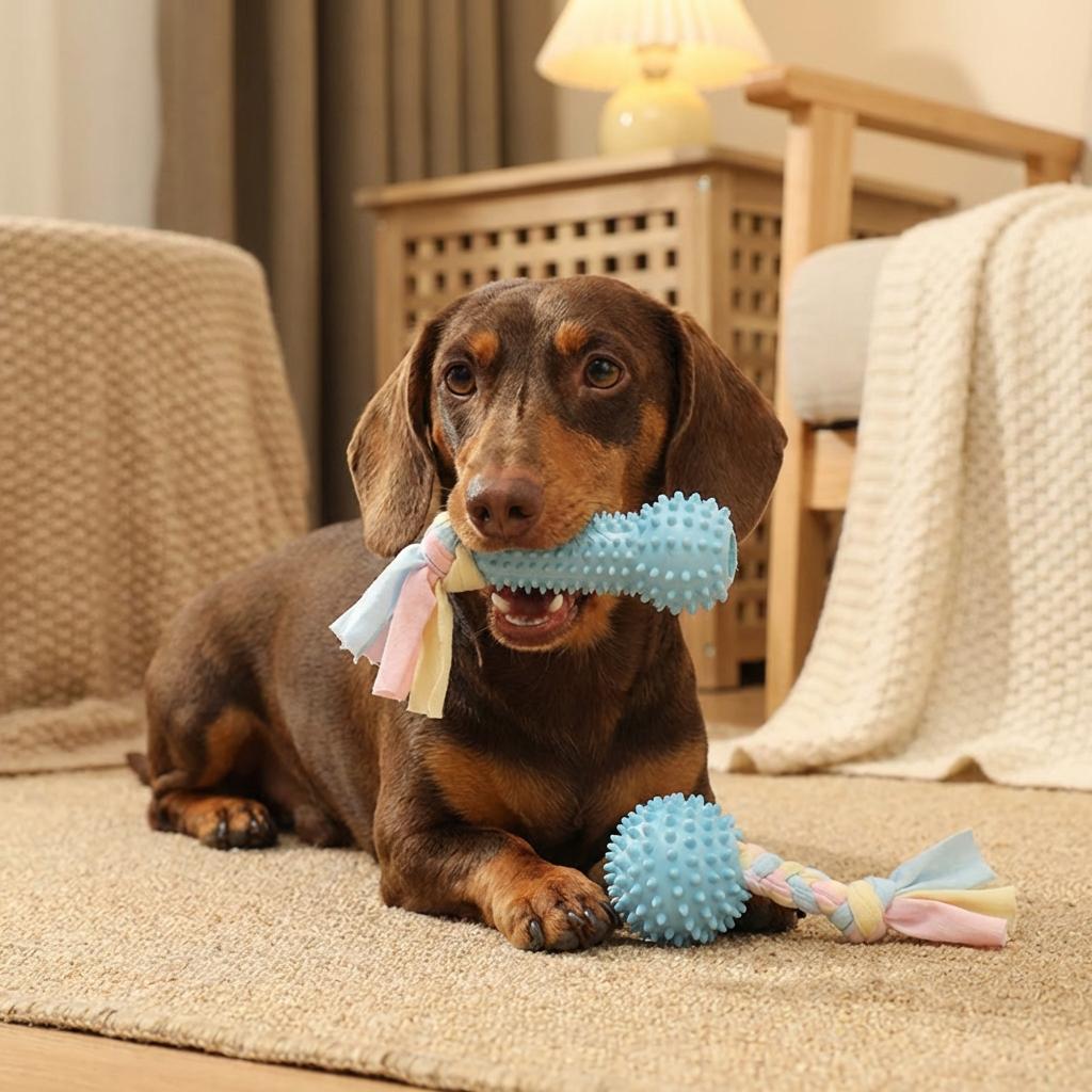Puppy Teething Chew Toys, Non-Toxic TPR Dog Bone & Ring Toys with Rope, Durable & Bite Resistant for Small Medium Breeds