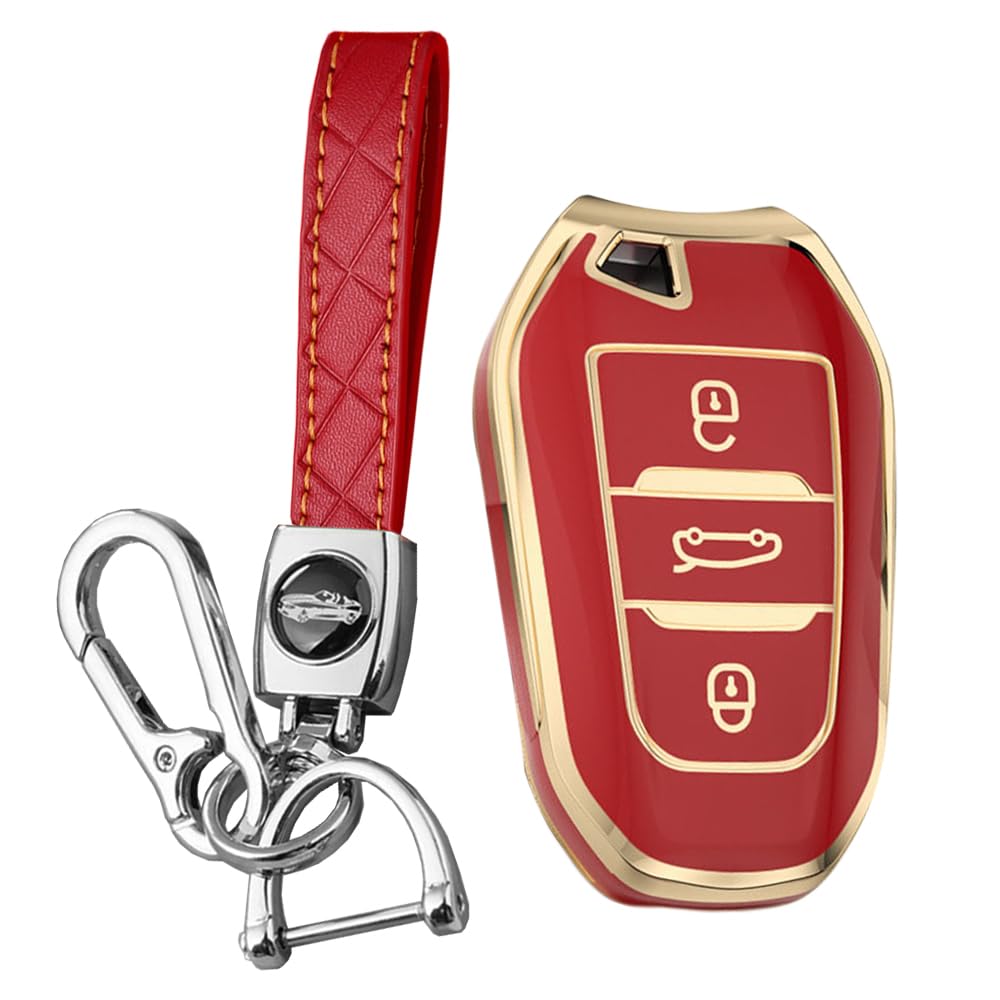 [KUNIO] Keychain Key Case for Peugeot Smart Key Silicone Compatible красный