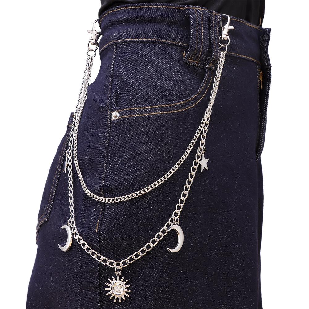 

Punk Rock Metal Sun Moon Pants Waist Chains Men Women Hip-hop Key Chain Big Ring Wallet Keychain Jeans Unisex Jewelry Gift