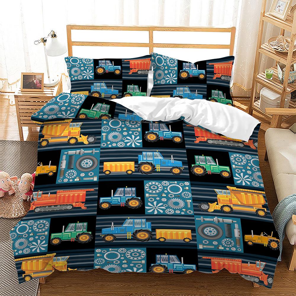 Excavator Engineering Lathe Three-Piece Quilt Cover 3D Digital Printing Kit Four-Piece Set