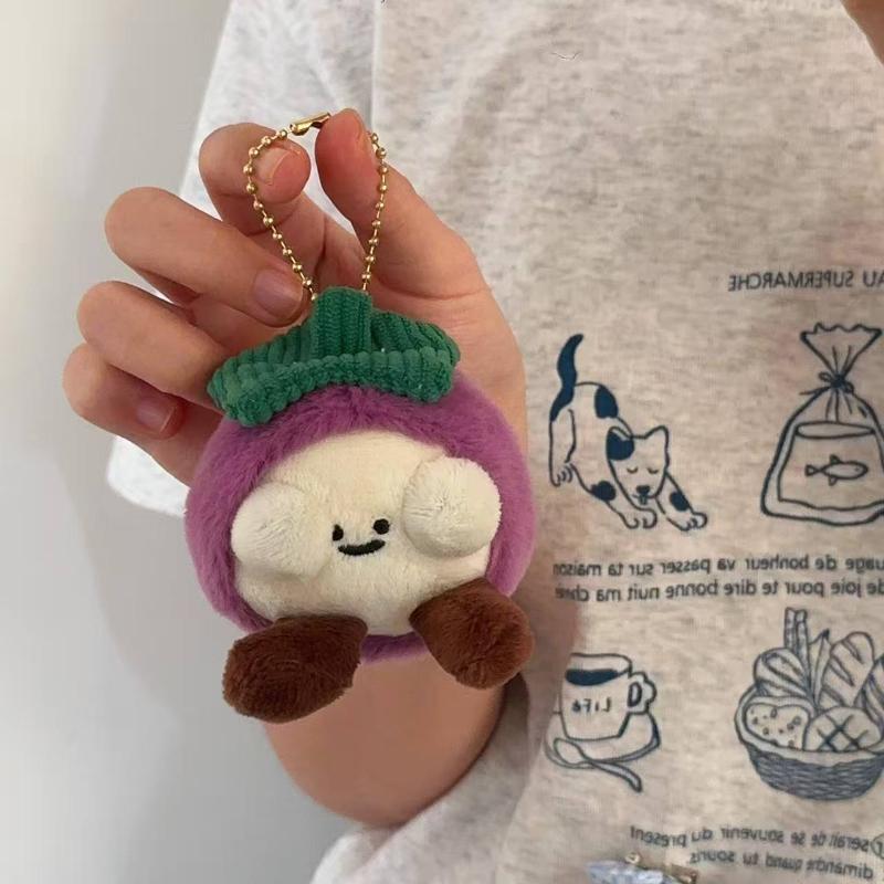 Creative Fruit Mangosteen Plush Keychain Cute Cartoon Stuffed Doll Keyring Bag Pendant Couple Backpack Hanging Decoration