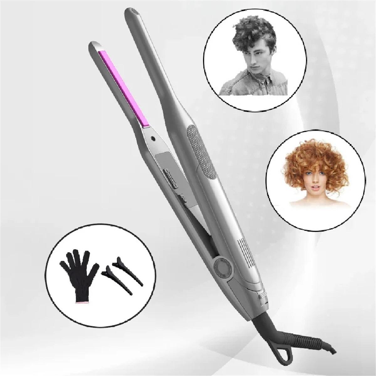

Mini Hair Straightener Comb Pencil Hair Curler two in one Ceramic Thinnest Narrow Flat Iron with LED Display for Short Hair AU Plug