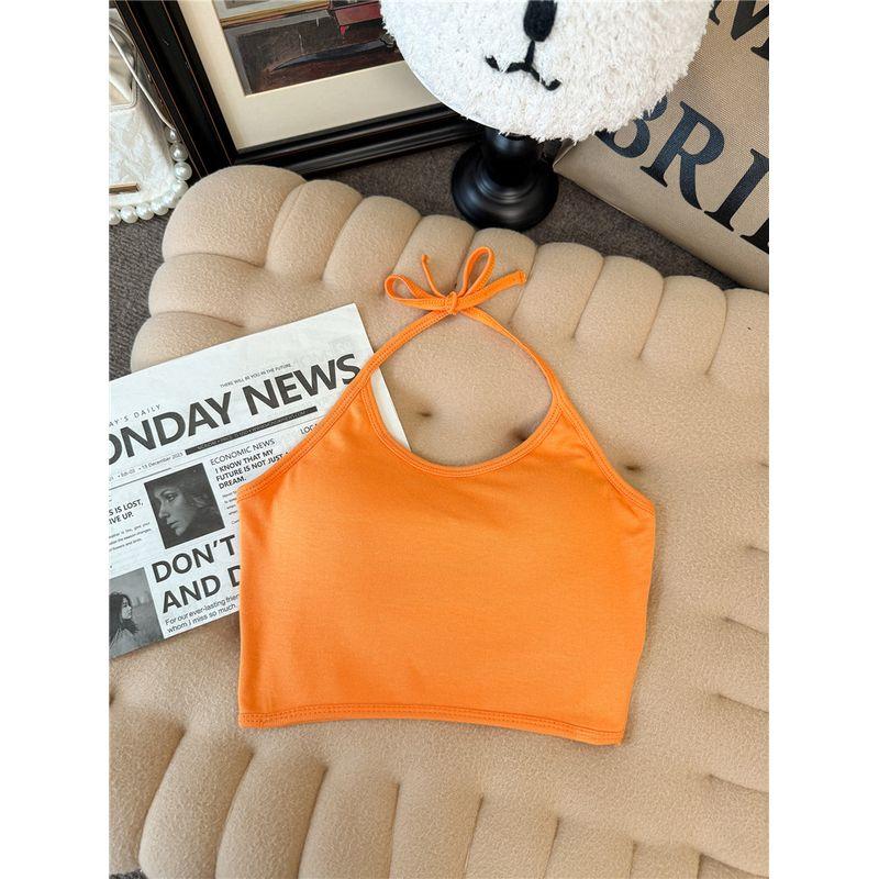 Kumikumi Pure Desire Wind Blue Hanging Neck Cami Women clothes Summer Age Reduction With Chest Pad Beauty Back Sleeveless Top