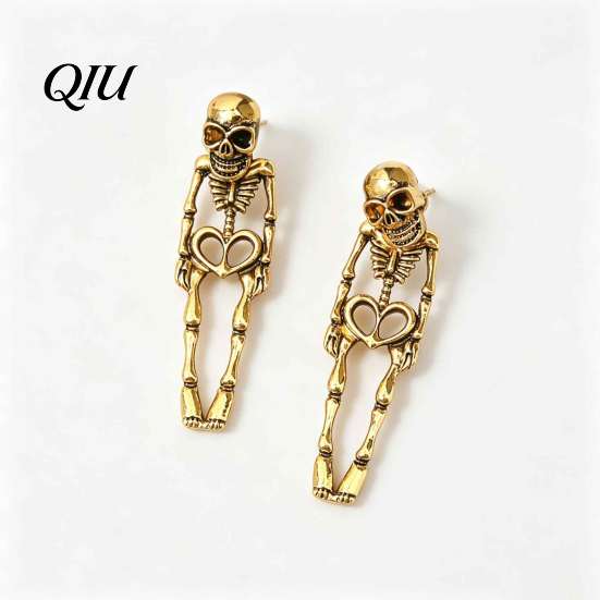 Cool Skull Earrings for Daily Wear 2Pcs Skeleton Women, Gothic Alloy Drop Earrings, Hypoallergenic Punk Edgy Statement Jewelry Women Dangle Halloween