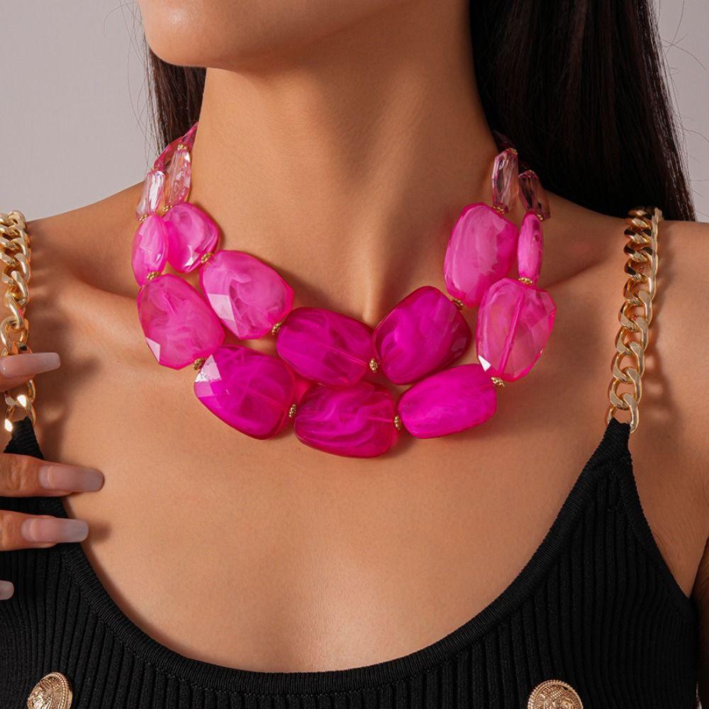 Irregular Acrylic Beaded Double-layer Necklace Exaggerated Clavicle Chain Beaded Necklace  Gift
