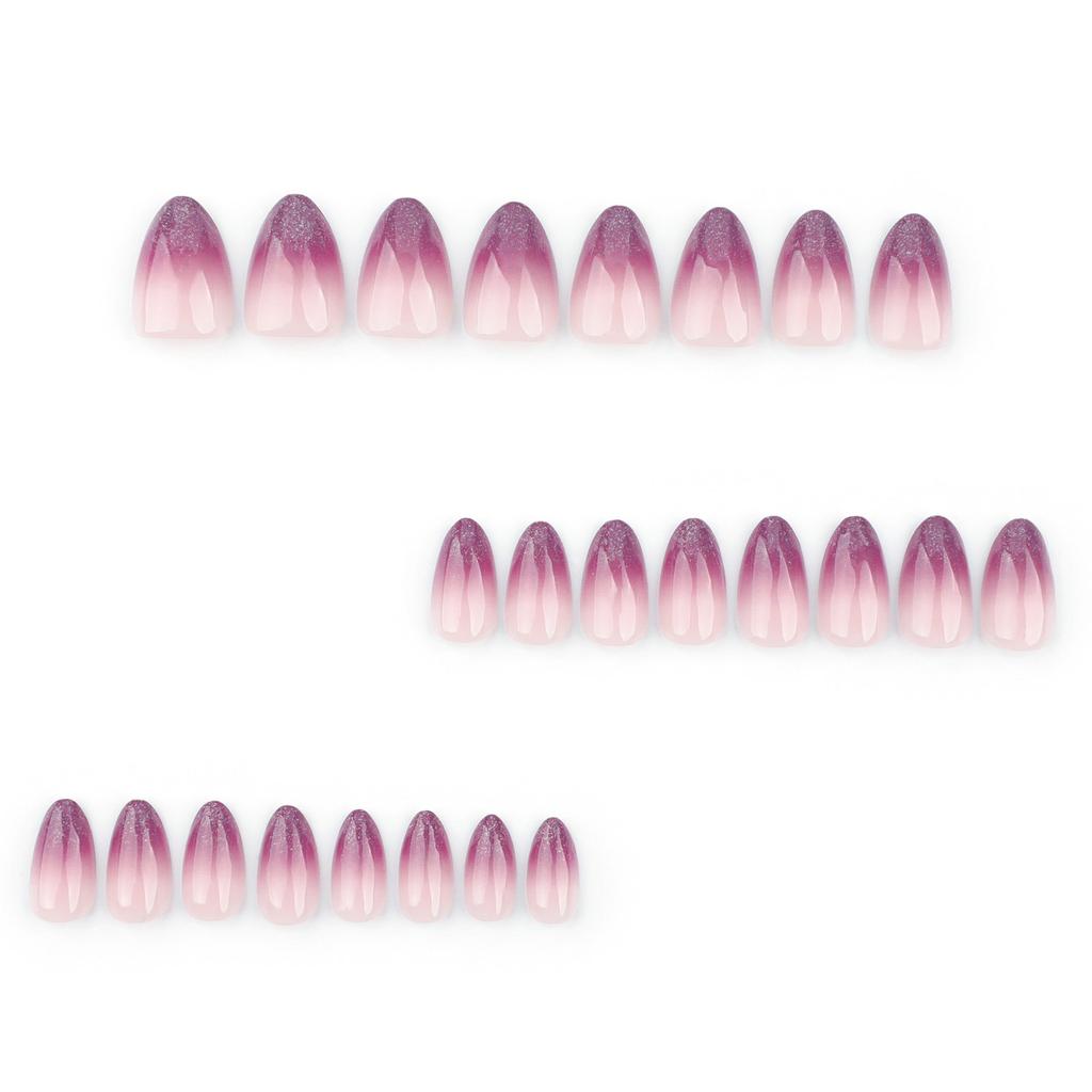 24 Pezzi Unghie Finte Press On French Tip Corte Gradiente Viola Scintillante Forma Mandorla Unghie Finte da Incollare sulle Unghie per Donne Regalo