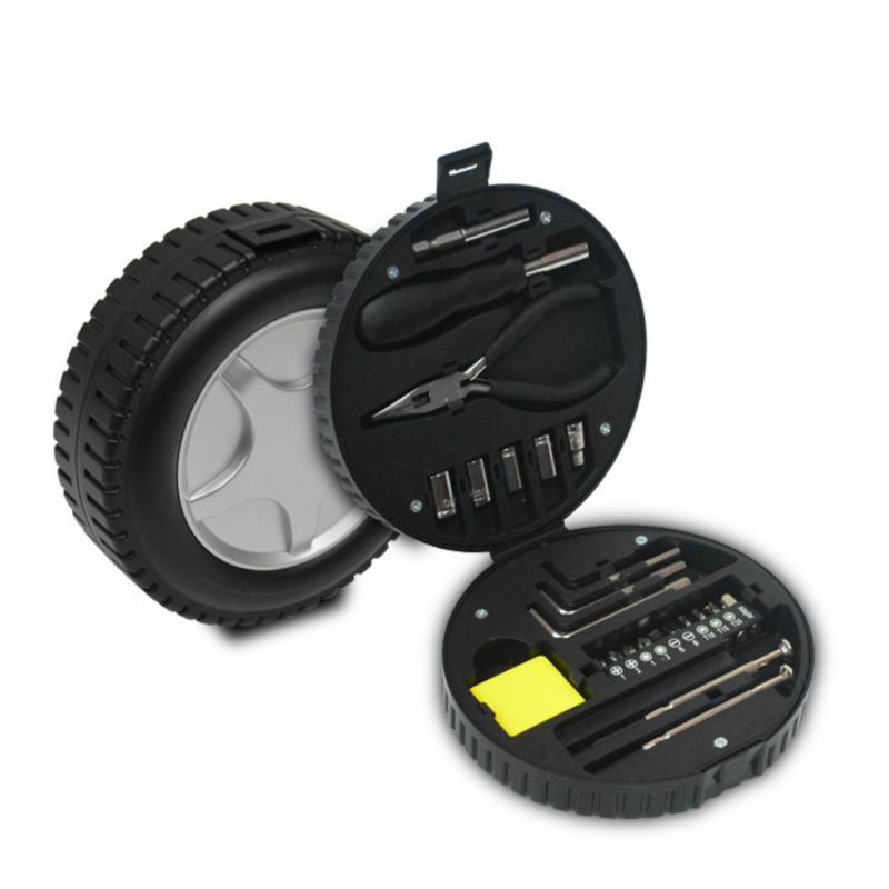 24 ΤΕΜ/ΣΕΤ Σετ εργαλείων αυτόματης επισκευής ελαστικών σε σχήμα ελαστικού Σετ εργαλείων οικιακής χρήσης για γενικό σετ εργαλείων χειρός ιδιοκτήτη σπιτιού με πένσα, σετ κατσαβιδιών και θήκη αποθήκευσης εργαλειοθήκης