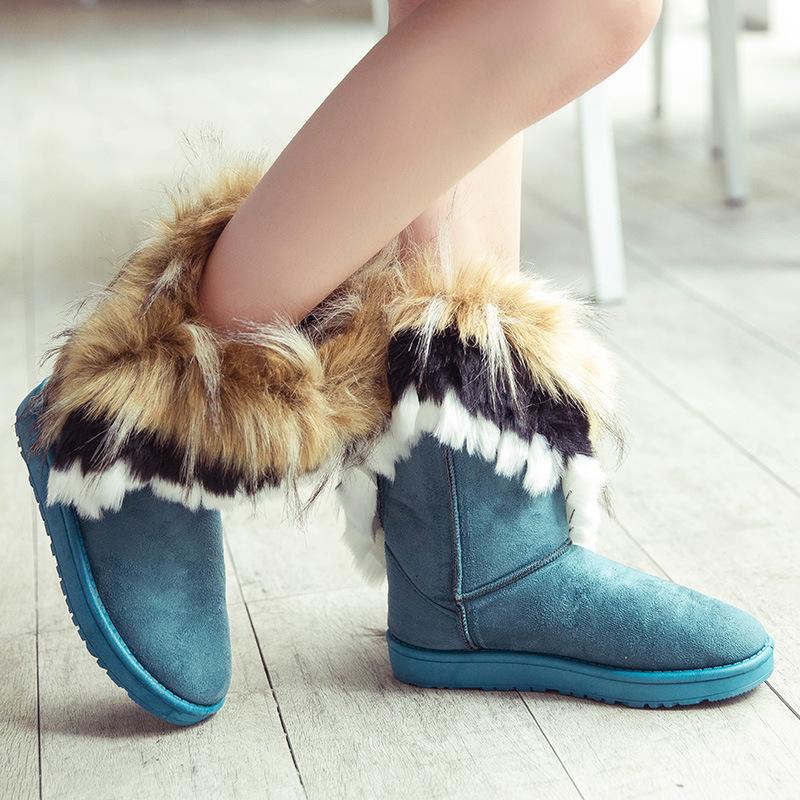 oversized imitation raccoon fur snow boots winter new mid-tube cotton boots women's boots keep warm