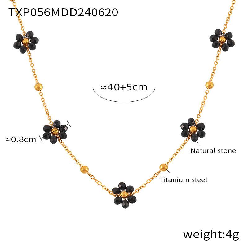 

Black Beads Flower Necklace Bracelet For Women Stainless Steel Gold Plated Women s Neck Chain Necklaces Bracelets Zircon Set