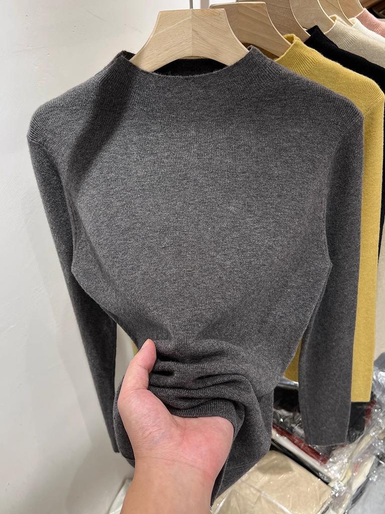 Semi-turtleneck inner bottoming shirt long-sleeved sweater solid color autumn and winter new thermal top knitted sweater women