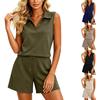 Women Sleeveless V Neck Short Set Casual Summer Two Piece Outfit Soft Fabric Relaxed Fit Drawstring Waist Shorts