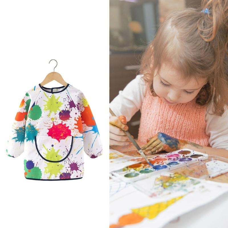 Kid Art Smock Water Resistant Toddler Smocks Painting Aprons with Long Sleeve Pocket for Painting Cooking Eating