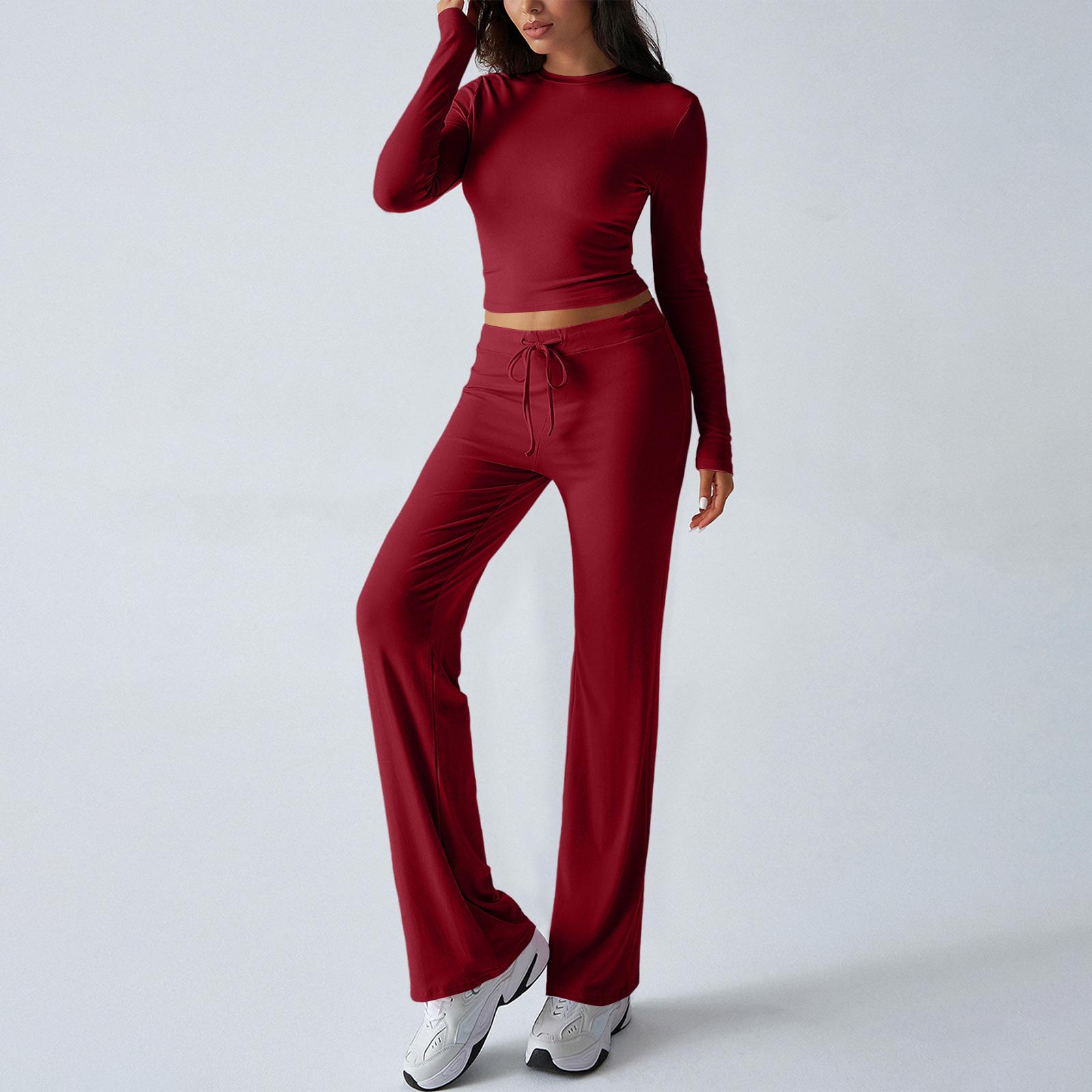 

Two Piece Sets For Women Casual Loose Long Sleeve Shirts And High Waisted Drawstring Shorts Tracksuit Fall Outfits XS винный