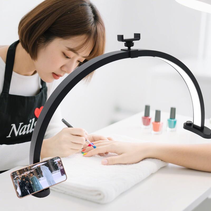 28-Inch Folding Half-Moon Beauty Light, 40W Rechargeable U-Shaped Lamp for Microblading, Eyelash Extension, Manicure & More