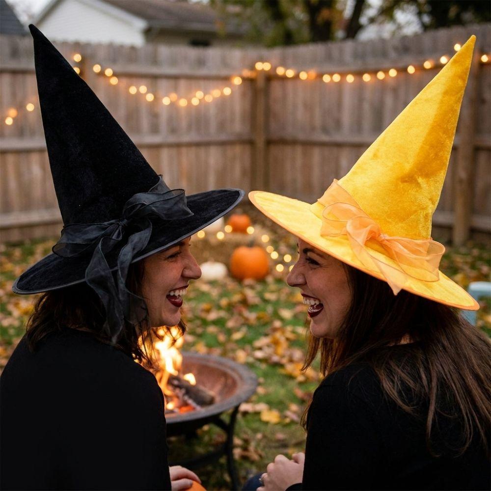 with Lace Velvet Dark Witch Hat Wide Brim Pointed Mage Hat Halloween Witch Hat Halloween Party