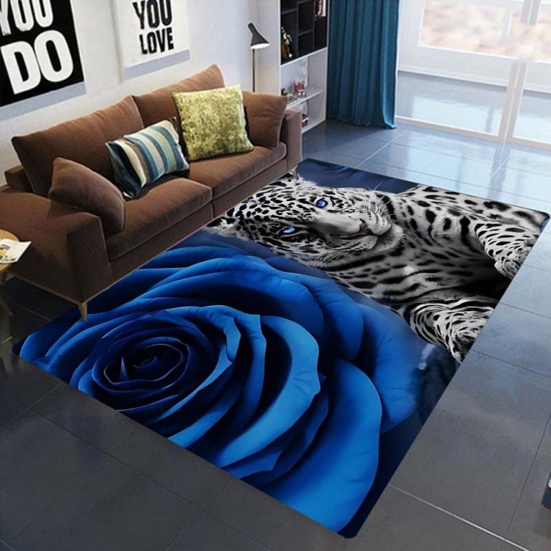 3d Lions Leopard Print Rug Living Room Floor Mat Large Area Rug No Shedding Non-Slip Carpet for Bedroom Boys Girls Home Decor