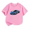 Kids Boys Girls Crew Neck Short Sleeve 100% Cotton T-Shirt, Cool Blue Sports Racing Super Car Print Casual Tees for Toddlers Children Daily Wear Summe